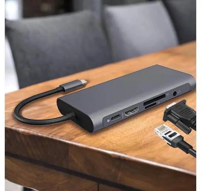 Alt view image 2 of 7 - 10-in-1 USB-C Docking Station with Gigabit Ethernet Port, Multi-Function Type-C Hub Adapter Compatible with MacBook and All USB-C Laptops