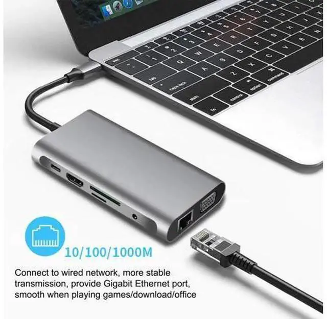 Alt view image 5 of 7 - 10-in-1 USB-C Docking Station with Gigabit Ethernet Port, Multi-Function Type-C Hub Adapter Compatible with MacBook and All USB-C Laptops