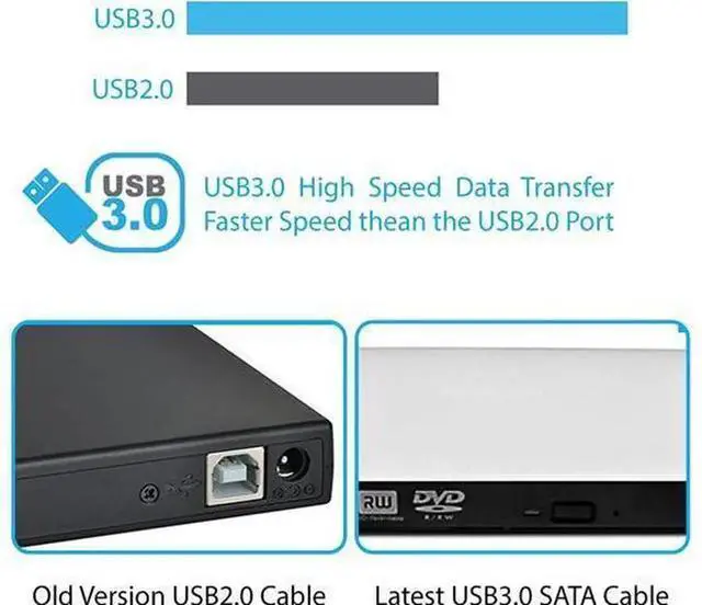 Alt view image 3 of 7 - External DVD Drive, USB 3.0 High Speed CD DVD RW Rewriter Burner Reader Compatible with Laptops, Desktops & Notebooks