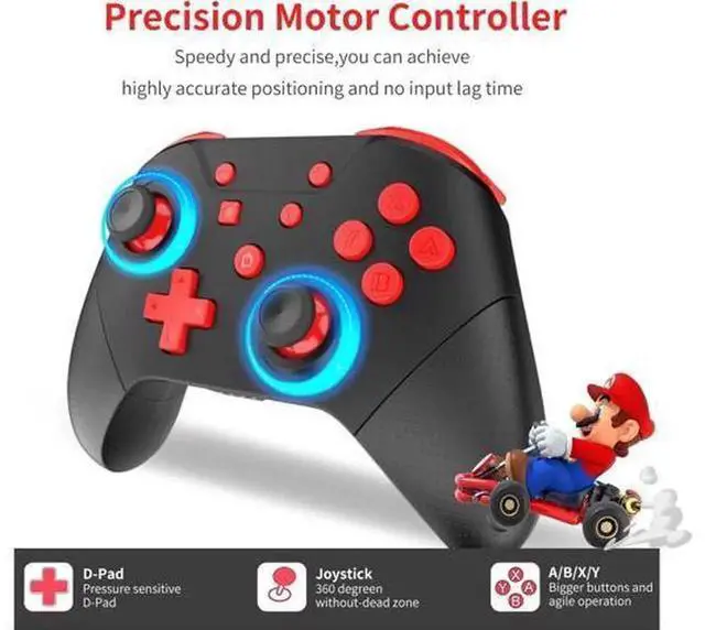 Alt view image 6 of 6 - Wireless Switch Pro Controller Black Red, Compatible with Switch/Switch Lite/Switch OLED/PC/Steam, Support Wake-Up, NFC Amiibo, Turbo, Motion Control & Dual Vibration
