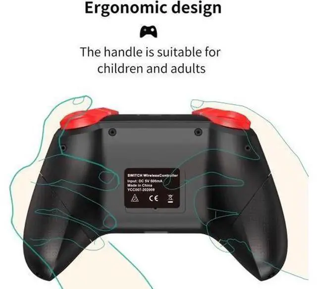 Alt view image 2 of 6 - Wireless Switch Pro Controller Black Red, Compatible with Switch/Switch Lite/Switch OLED/PC/Steam, Support Wake-Up, NFC Amiibo, Turbo, Motion Control & Dual Vibration