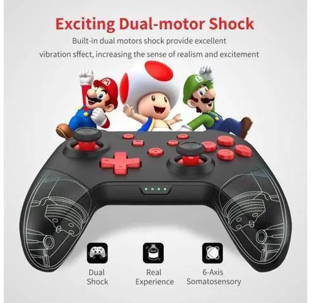 Alt view image 4 of 6 - Wireless Switch Pro Controller Black Red, Compatible with Switch/Switch Lite/Switch OLED/PC/Steam, Support Wake-Up, NFC Amiibo, Turbo, Motion Control & Dual Vibration