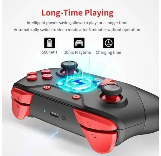 Alt view image 5 of 6 - Wireless Switch Pro Controller Black Red, Compatible with Switch/Switch Lite/Switch OLED/PC/Steam, Support Wake-Up, NFC Amiibo, Turbo, Motion Control & Dual Vibration