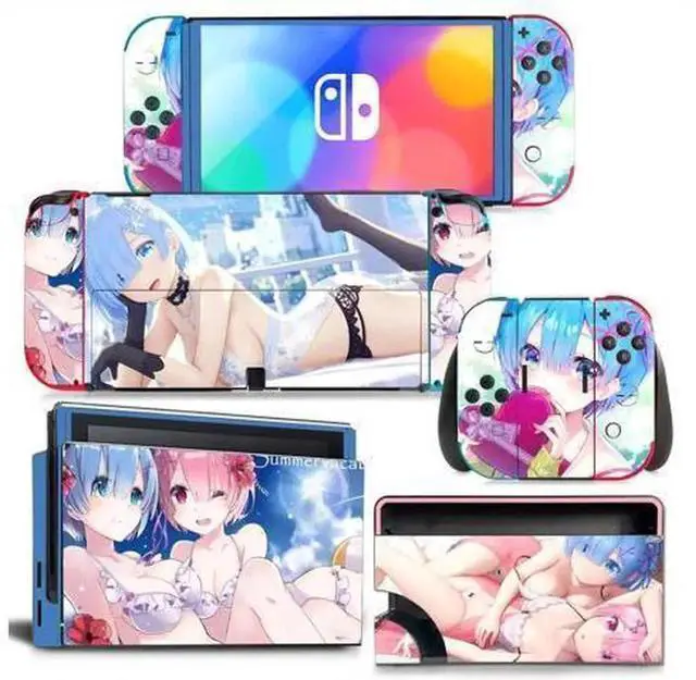 Main image of Cute Cartoon Girl Full Vinyl Skin Decal Kit Code 1718, Protective Sticker Film for Nintendo Switch Console, Joy-Con Controllers & Charging Dock