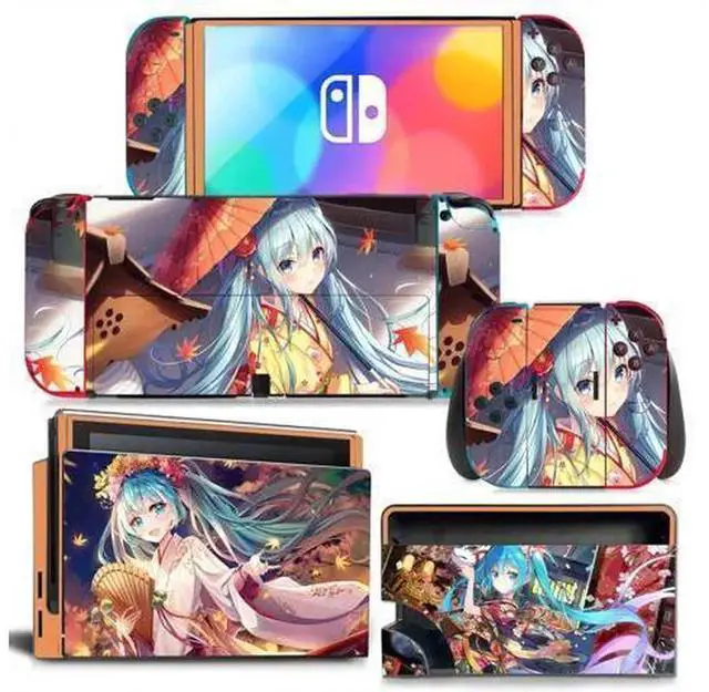 Main image of Japanese Girl Cartoon Full Vinyl Skin Decal Kit Code 1437, Protective Vinyl Film Sticker for Nintendo Switch Console, Joy-Con Controllers & Charging Dock