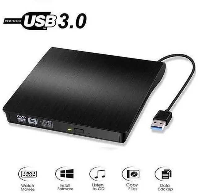 Main image of External CD DVD Drive, USB 3.0 High Speed Optical Drive, CD DVD Rewriter Reader Writer Burner, Plug and Play CD-ROM DVD-ROM Player for Laptop Desktop PC, Mac OS, Windows 11/10/8/7/XP, Linux