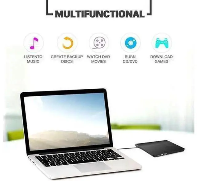 Alt view image 2 of 7 - External CD DVD Drive, USB 3.0 High Speed Optical Drive, CD DVD Rewriter Reader Writer Burner, Plug and Play CD-ROM DVD-ROM Player for Laptop Desktop PC, Mac OS, Windows 11/10/8/7/XP, Linux