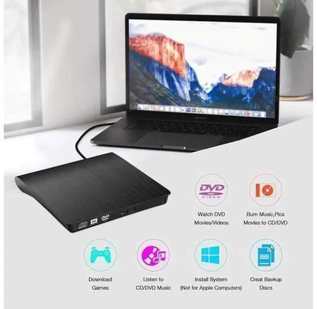 Alt view image 4 of 7 - External CD DVD Drive, USB 3.0 High Speed Optical Drive, CD DVD Rewriter Reader Writer Burner, Plug and Play CD-ROM DVD-ROM Player for Laptop Desktop PC, Mac OS, Windows 11/10/8/7/XP, Linux