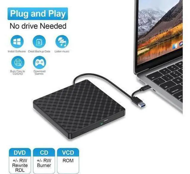 Alt view image 6 of 7 - Portable External CD DVD Drive, USB 3.0 & Type-C Dual Interface CD DVD +/-RW Burner Reader Writer, Slim Optical Disc Player Compatible with Laptop Desktop PC, Mac, Windows 11/10/8.1/7 & Linux System