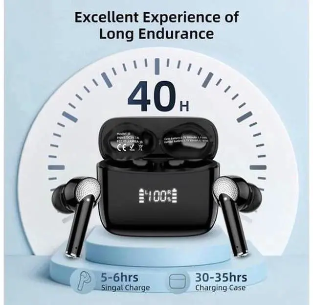 Alt view image 6 of 6 - Wireless Bluetooth 5.3 In-Ear Headphones with LED Digital Power Display, IPX7 Waterproof Touch Control Earbuds, HiFi Stereo Sound Bluetooth Earphones for Sports Workout Daily Use