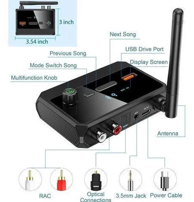 Alt view image 4 of 7 - Bluetooth 5.3 Audio Receiver, Low Latency HD Wireless Music Adapter for Wired Speakers & Home Stereo System, Digital Audio Converter Support Optical, RCA, AUX 3.5mm Jack, Lossless Sound for Home Audio