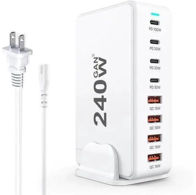 Main image of 240W GaN 8-Port USB C Fast Charging Station, Multi Port Charger Block with 4 USB-C PD + 4 USB-A Ports, PD 100W Power Adapter for iPhone, Samsung, MacBook Pro/Air, Laptops & Smart Devices