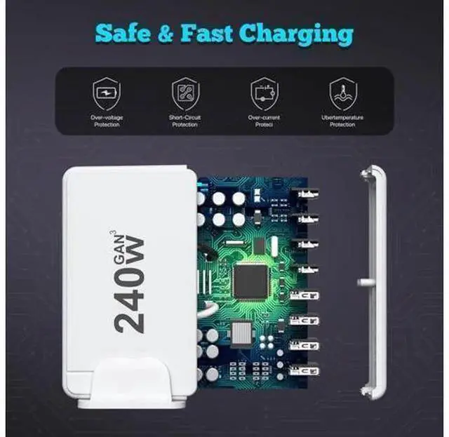 Alt view image 5 of 7 - 240W GaN 8-Port USB C Fast Charging Station, Multi Port Charger Block with 4 USB-C PD + 4 USB-A Ports, PD 100W Power Adapter for iPhone, Samsung, MacBook Pro/Air, Laptops & Smart Devices
