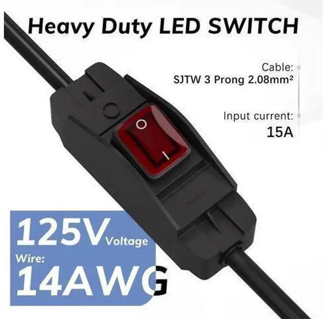 Alt view image 4 of 7 - 6FT 3-Prong Outdoor Extension Cord with Waterproof ON/Off Switch, 15A 125V 1875W Heavy Duty Grounded Black Power Cord, Weatherproof Cable for Indoor Outdoor Appliances & Power Tools