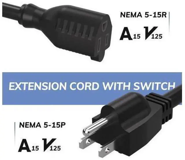 Alt view image 5 of 7 - 6FT 3-Prong Outdoor Extension Cord with Waterproof ON/Off Switch, 15A 125V 1875W Heavy Duty Grounded Black Power Cord, Weatherproof Cable for Indoor Outdoor Appliances & Power Tools