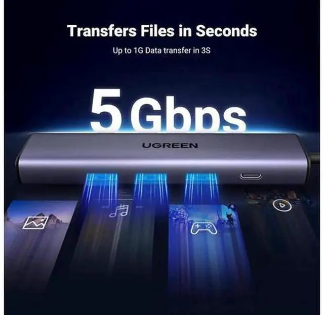 Alt view image 4 of 7 - 5 in 1 USB to Ethernet Adapter, Multiport USB Hub with Gigabit RJ45 Ethernet, 3 USB 3.0 Ports & USB-C Power Delivery Port, Plug and Play, Compatible with MacBook, XPS, Windows 10/11 Laptops
