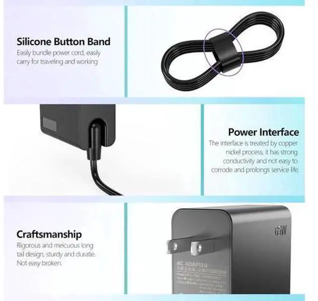 Alt view image 2 of 7 - New Slim 65W USB Type-C AC Charger, PD Laptop Power Supply Adapter Cord Compatible with Lenovo ThinkPad, Yoga, Chromebook & IdeaPad USB-C Laptops