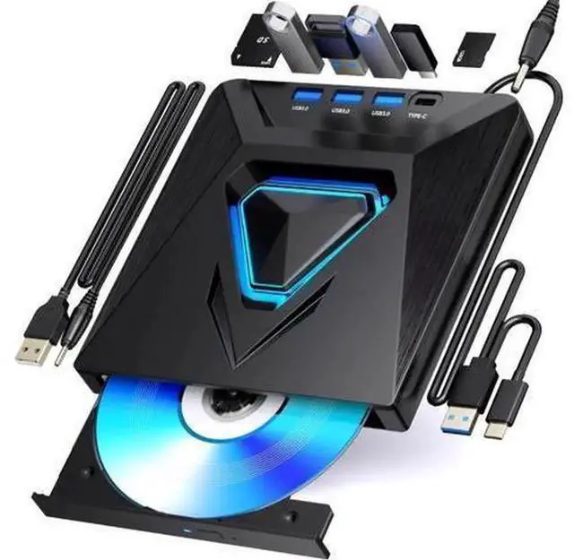 Main image of 7-in-1 External CD DVD Drive, USB 3.0 Portable DVD +/-RW Burner with 4 USB Ports & SD/TF Card Reader, External Optical Drive Compatible with Laptop, Mac, Windows 11/10/8/7 & Linux