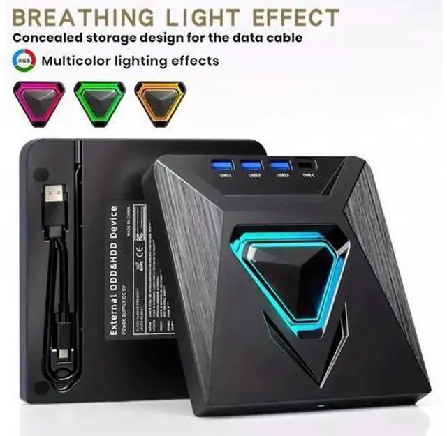 Alt view image 3 of 7 - 7-in-1 External CD DVD Drive, USB 3.0 Portable DVD +/-RW Burner with 4 USB Ports & SD/TF Card Reader, External Optical Drive Compatible with Laptop, Mac, Windows 11/10/8/7 & Linux