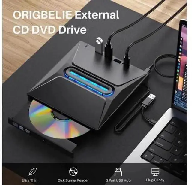 Alt view image 7 of 7 - 6-in-1 External CD DVD Drive, Ultra Slim Portable CD/DVD +/-RW Burner with SD Card Reader, USB 3.0 & Type-C Hub, Compatible with Laptop, PC, Windows, Linux, MacOS