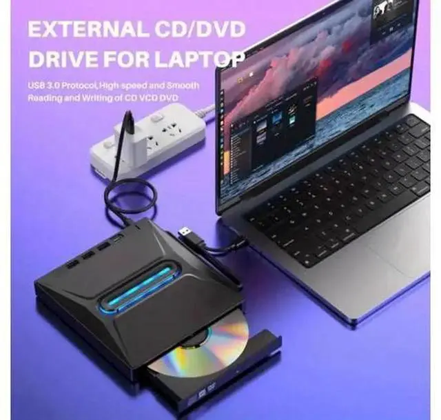 Alt view image 3 of 7 - 6-in-1 External CD DVD Drive, Ultra Slim Portable CD/DVD +/-RW Burner with SD Card Reader, USB 3.0 & Type-C Hub, Compatible with Laptop, PC, Windows, Linux, MacOS
