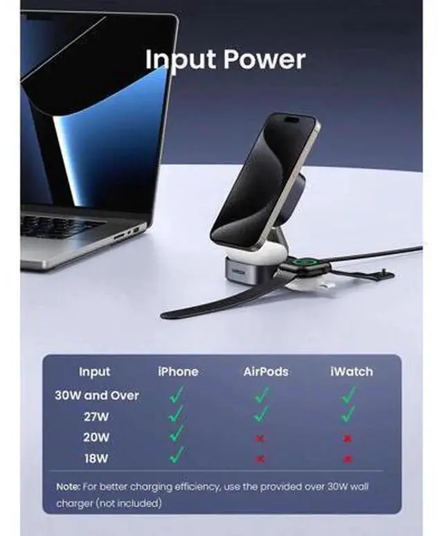 Alt view image 3 of 7 - UGREEN Qi2 2-In-1 Magnetic Foldable Fast Charging Station, Gray, Wireless Charger Stand for iPhone & AirPods