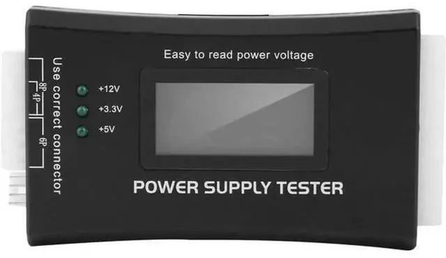 Main image of PC Power Supply Tester with LCD Display, ATX BTX ITX Computer PSU Diagnostic Tester, Multiple Connectors Power Supply Checker, Black