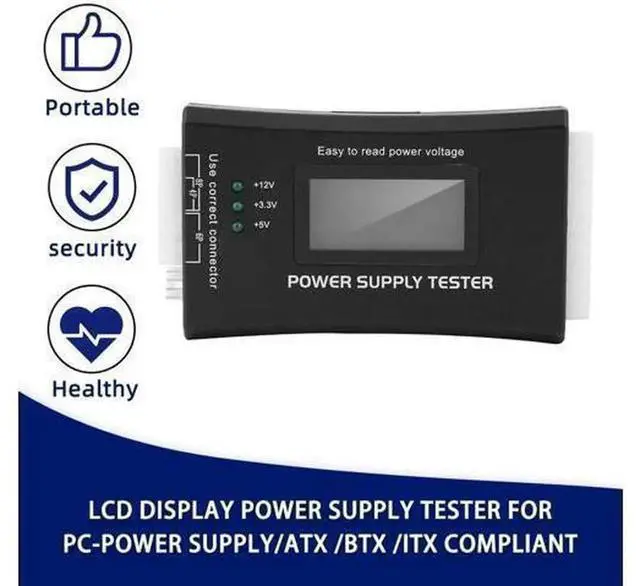 Alt view image 7 of 7 - PC Power Supply Tester with LCD Display, ATX BTX ITX Computer PSU Diagnostic Tester, Multiple Connectors Power Supply Checker, Black