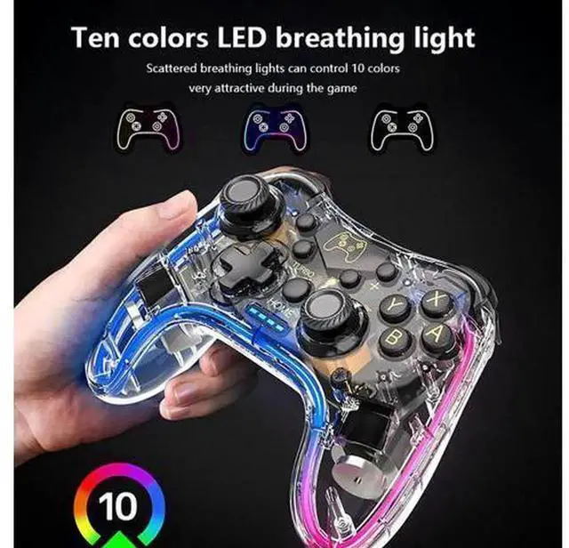 Alt view image 2 of 7 - Brightup Wireless Switch Pro Controller, Compatible with Nintendo Switch/Switch Lite/Switch OLED, Gamepad with Turbo, Wake-Up Function & Adjustable LED Lights, Black