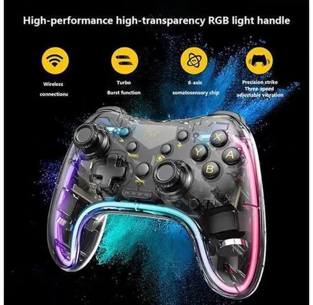 Alt view image 7 of 7 - Brightup Wireless Switch Pro Controller, Compatible with Nintendo Switch/Switch Lite/Switch OLED, Gamepad with Turbo, Wake-Up Function & Adjustable LED Lights, Black