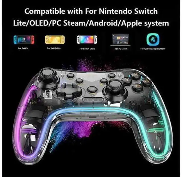 Alt view image 4 of 7 - Brightup Wireless Switch Pro Controller, Compatible with Nintendo Switch/Switch Lite/Switch OLED, Gamepad with Turbo, Wake-Up Function & Adjustable LED Lights, Black