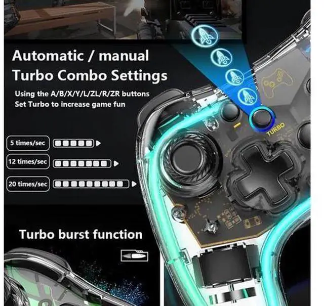 Alt view image 5 of 7 - Brightup Wireless Switch Pro Controller, Compatible with Nintendo Switch/Switch Lite/Switch OLED, Gamepad with Turbo, Wake-Up Function & Adjustable LED Lights, Black