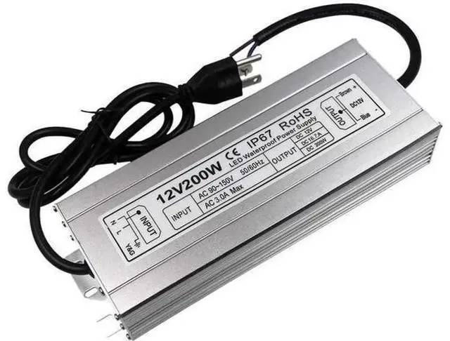 Main image of 200W LED Power Supply, IP67 Waterproof High Power Transformer, 12V DC LED Driver Adapter for Outdoor Lighting