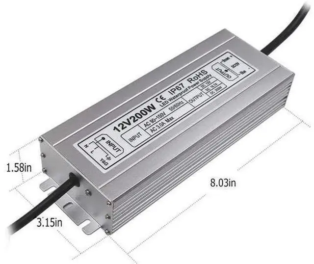 Alt view image 3 of 7 - 200W LED Power Supply, IP67 Waterproof High Power Transformer, 12V DC LED Driver Adapter for Outdoor Lighting