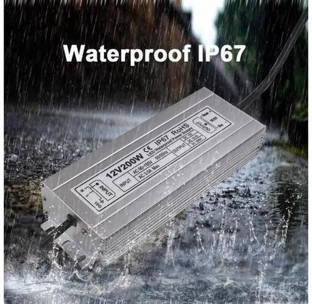 Alt view image 4 of 7 - 200W LED Power Supply, IP67 Waterproof High Power Transformer, 12V DC LED Driver Adapter for Outdoor Lighting