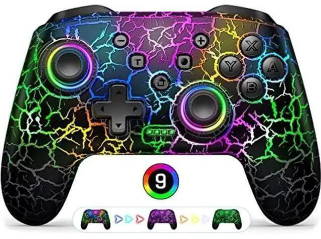Main image of Gammeefy Wireless Switch Pro Controller, 9 Color Adjustable LED Game Remote with Programmable Buttons, Wireless Gamepad Compatible with Nintendo Switch/Lite/OLED, Windows PC, Android & iOS (Black)