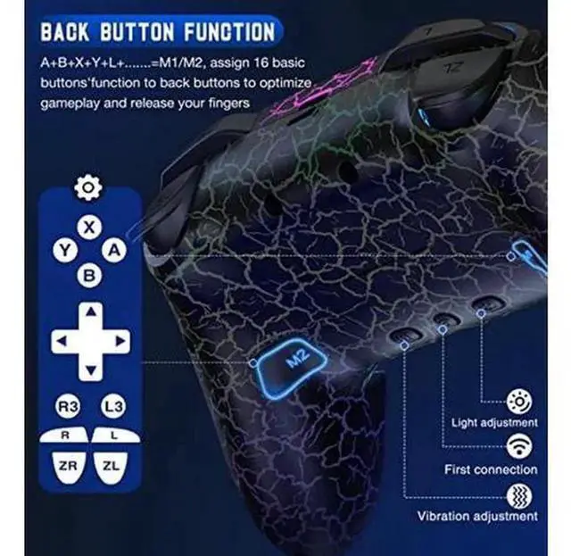 Alt view image 5 of 5 - Gammeefy Wireless Switch Pro Controller, 9 Color Adjustable LED Game Remote with Programmable Buttons, Wireless Gamepad Compatible with Nintendo Switch/Lite/OLED, Windows PC, Android & iOS (Black)