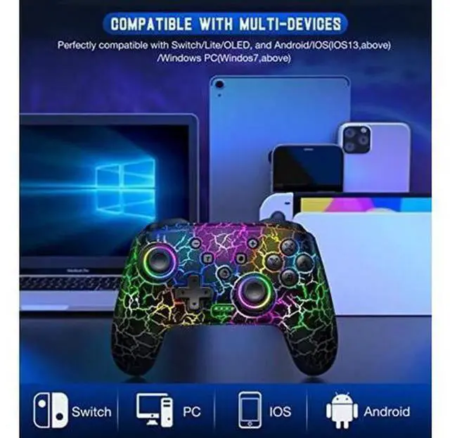 Alt view image 2 of 5 - Gammeefy Wireless Switch Pro Controller, 9 Color Adjustable LED Game Remote with Programmable Buttons, Wireless Gamepad Compatible with Nintendo Switch/Lite/OLED, Windows PC, Android & iOS (Black)