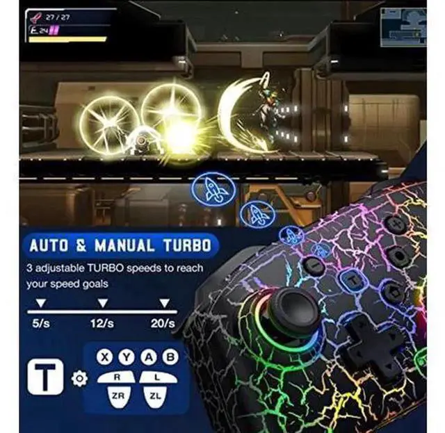 Alt view image 4 of 5 - Gammeefy Wireless Switch Pro Controller, 9 Color Adjustable LED Game Remote with Programmable Buttons, Wireless Gamepad Compatible with Nintendo Switch/Lite/OLED, Windows PC, Android & iOS (Black)