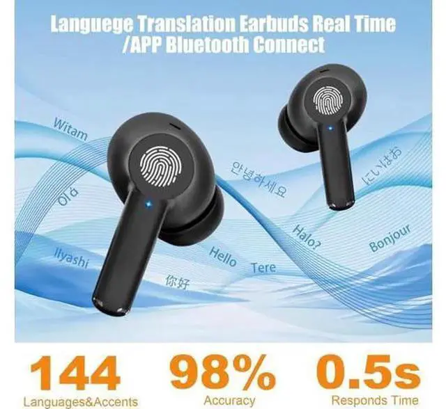 Alt view image 7 of 7 - AI Real-Time Translation Earbuds, Wireless Bluetooth Translator Earphones Support 144 Languages Two-Way Translation, Real Time English-Spanish Translator Headphones for Travel, Business Meeting & Lang