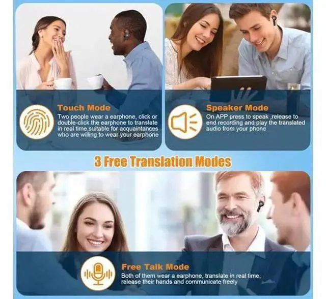 Alt view image 3 of 7 - AI Real-Time Translation Earbuds, Wireless Bluetooth Translator Earphones Support 144 Languages Two-Way Translation, Real Time English-Spanish Translator Headphones for Travel, Business Meeting & Lang