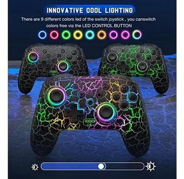 Alt view image 3 of 5 - Gammeefy Wireless Switch Pro Controller, 9 Color Adjustable LED Game Remote with Programmable Buttons, Gamepad Compatible with Nintendo Switch/Lite/OLED, Windows PC, Android & iOS (Black)