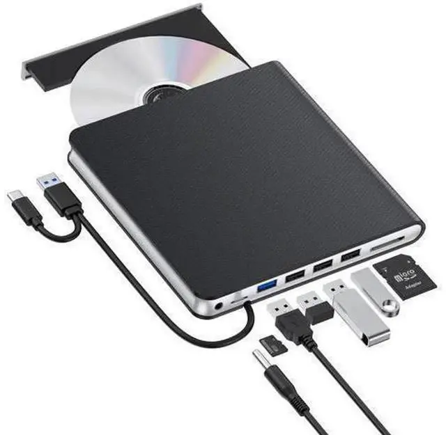 Main image of USB 3.0 & USB C External CD DVD Drive, Portable CD/DVD Burner Reader Writer, External DVD Player Compatible with Laptop Desktop PC, Windows 11/10/8/7, MacBook, Mac OS, Linux