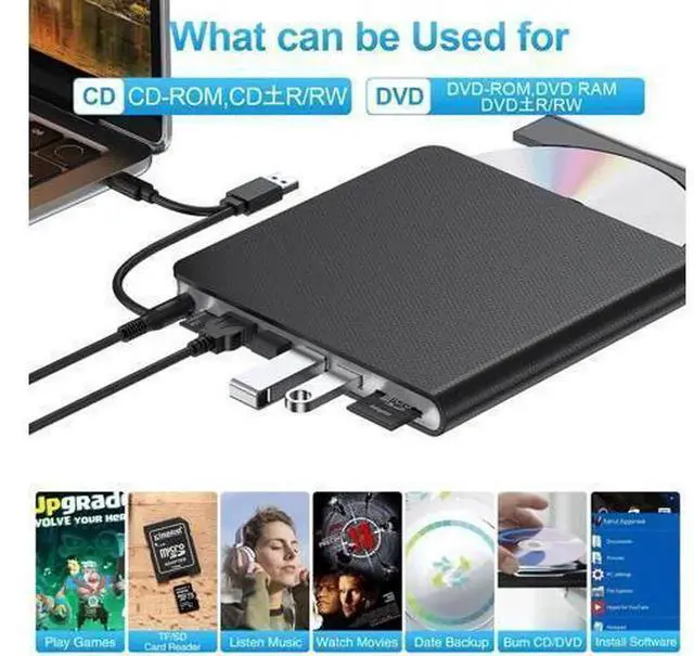 Alt view image 4 of 7 - USB 3.0 & USB C External CD DVD Drive, Portable CD/DVD Burner Reader Writer, External DVD Player Compatible with Laptop Desktop PC, Windows 11/10/8/7, MacBook, Mac OS, Linux