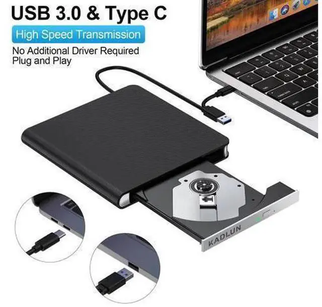 Alt view image 5 of 7 - USB 3.0 & USB C External CD DVD Drive, Portable CD/DVD Burner Reader Writer, External DVD Player Compatible with Laptop Desktop PC, Windows 11/10/8/7, MacBook, Mac OS, Linux