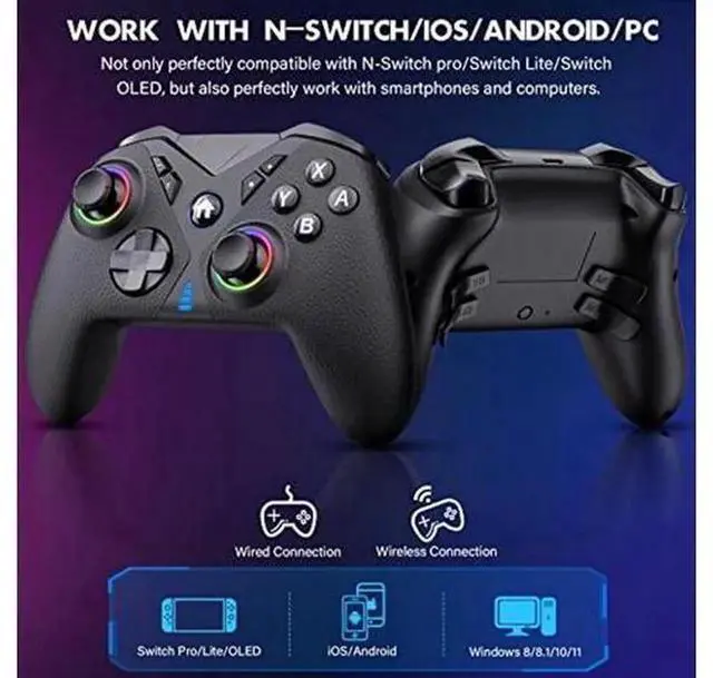 Alt view image 3 of 5 - Wireless Switch Pro Controller for Nintendo Switch/Switch Lite/Switch OLED, Multi-Platform RGB Game Controller Compatible with Windows PC, iOS & Android, Switch Gamepad with LED Lights, Programmable B