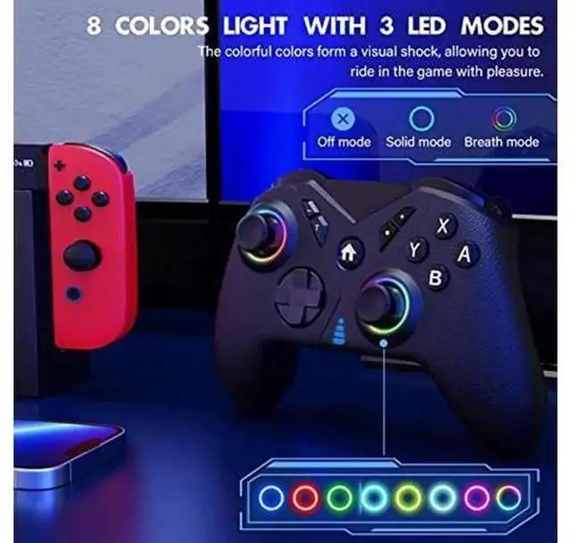 Alt view image 2 of 5 - Wireless Switch Pro Controller for Nintendo Switch/Switch Lite/Switch OLED, Multi-Platform RGB Game Controller Compatible with Windows PC, iOS & Android, Switch Gamepad with LED Lights, Programmable B