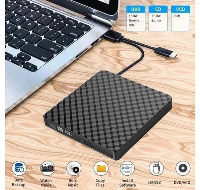Alt view image 5 of 7 - Type-C & USB 3.0 External CD DVD Drive, Portable CD DVD +/-RW Burner Reader Writer Optical Drive, External DVD Player Compatible with Laptop, Desktop PC, Windows, Mac OS and Linux