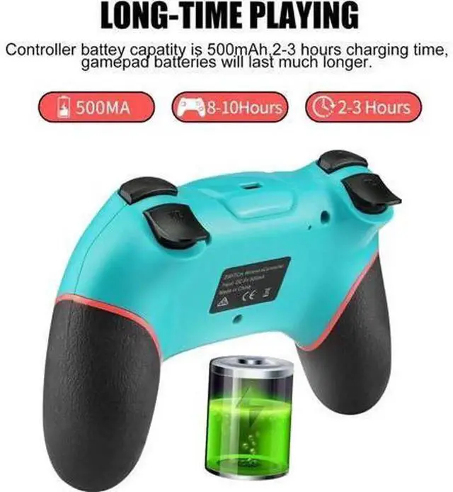 Alt view image 4 of 5 - Wireless Pro Controller for Nintendo Switch/Switch Lite/Switch OLED, Remote Gamepad with Joystick, Adjustable Turbo & Vibration, Ergonomic Non-Slip Design (Blue)