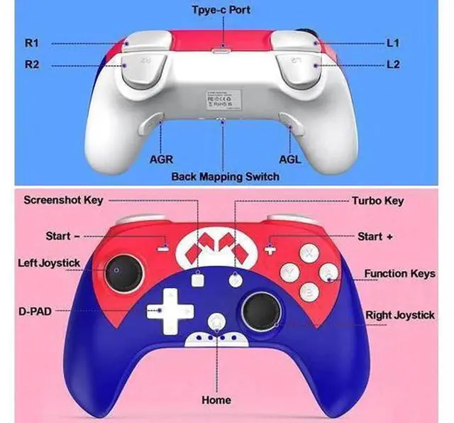 Alt view image 4 of 7 - Wireless Switch Pro Controller for Nintendo Switch/Switch Lite/Switch OLED, Gamepad with 3-Speed Turbo, 4-Level Adjustable Vibration, Six-Axis Motion Control & One-Key Wake Up Function